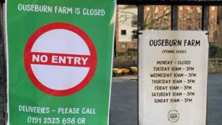 Sign saying Ouseburn Farm is closed