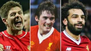 Steven Gerrard, Kenny Dalglish and Mohamed Salah