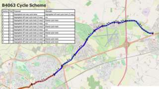 Map of B4063 Cheltenham to Gloucester Cycle Improvements Scheme