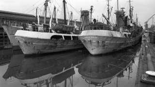 Trawler laid up in Hull, 1968