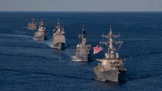 U.S. Navy and Japan Maritime Self-Defense Force ships sail in formation to kick off exercise Keen Sword, Oct. 26. (Navy/MC2 Erica Bechard)