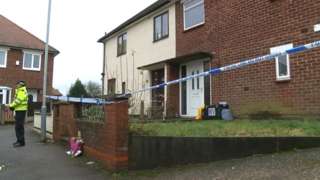Police cordon off a house on Strathmore Close in Hucknall, Nottinghamshire
