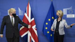 Prime Minister Boris Johnson in Brussels, Belgium, for a dinner with European Commission president Ursula von der Leyen where they will try to reach a breakthrough on a post-Brexit trade deal.