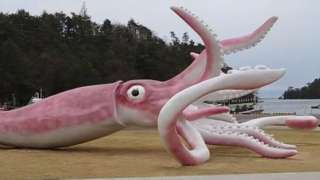 Huge pink squid statue