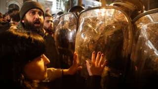Protesters confront police in Tbilisi, 7 March