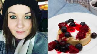 Gemma Perkins, left, who has trypophobia which means she is scared of things with repetitive hole patterns like crumpets, right