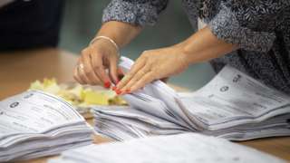 Counting votes in Wales in UK's European election, 26 May 19