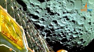 An image released by Isro of the Moon's surface taken by Chandrayaan-3