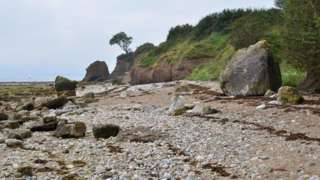 Large boulders on Lleiniog beach