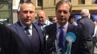 Nigel Farage hit by milkshake in Newcastle