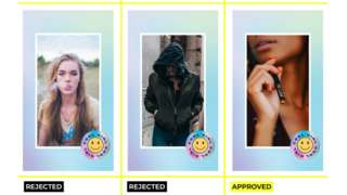 Screenshots of smoking ads, two rejected, one approved