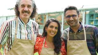 (Left to right) Bake Off finalists Giuseppe, Crystelle and Chigs