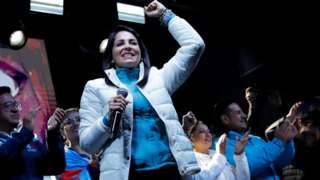 Ecuadorean presidential candidate Luisa Gonzalez addresses her supporters in Quito. Photo: 20 August 2023
