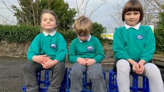 Three pupils at Ysgol Abersoch