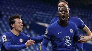 Kurt Zouma celebrates scoring for Chelsea against Leeds United at Stamford Bridge