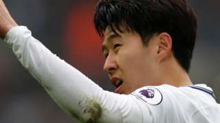 Son Heung-min celebrates scoring for Tottenham against Huddersfield