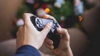 Gaming at Christmas stock image