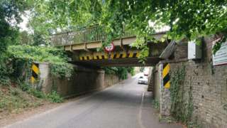 The rail bridge at Hawks Mill Street, Needham Market, Suffolk