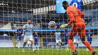 Sergio Aguero's penalty is saved by Chelsea goalkeeper Edouard Mendy