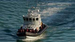 Group of people thought to be migrants being brought to shore onboard a Border Force vessel following a small boat incident in the English Channel