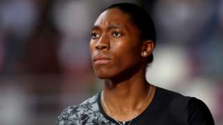 Caster Semenya looks on at the 2019 Diamond League meeting in Doha