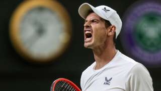 Andy Murray roars at the Wimbledon crowd