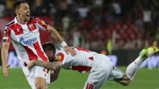 Red Star Belgrade's Milan Rodic celebrates