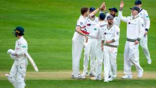 Yorkshire celebrate after dismissing Nottinghamshire batsman Jake Libby