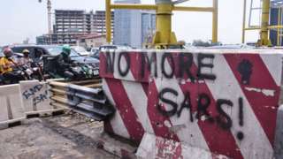 Graffitti written on the Lekki toll gate on 30 October 2020
