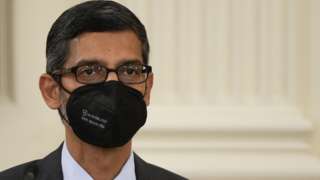 Google chief executive Sundar Pichai wearing a face mask