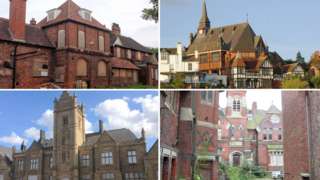 A composite image of four buildings