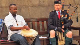 Piper and a drummer in Edinburgh