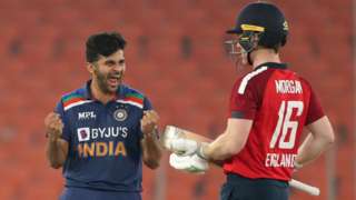 India's Shardul Thakur and England limited-overs captain Eoin Morgan