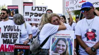 Families and friends of Israeli hostages held by Hamas attend a protest calling for their release, in Tel Aviv, Israel (26 October 2023)