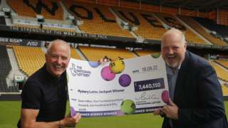 Football legend Steve Bull and Camelot's Andy Carter at the Molineux