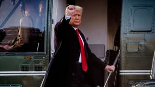 Donald Trump departs the White House for the last time in Washington, DC