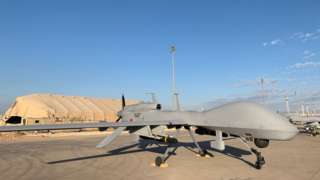 File photo showing US military drone at Al Asad air base in western Iraq (13 January 2020)