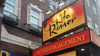 The Kite Runner sign outside the Hayes Theatre on Broadway