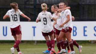 Arsenal celebrate the opening goal