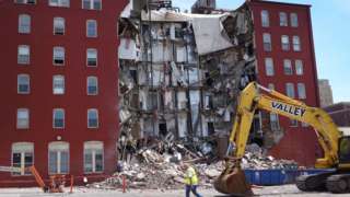 A building in Davenport, Iowa, partly collapsed