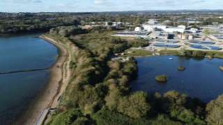 Budds Farm sewage treatment works and outflow into Langstone Harbour