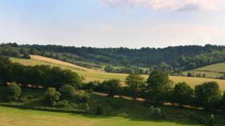 Nore Hill of the chalk uplands of the North Downs, near Woldingham, Surrey.