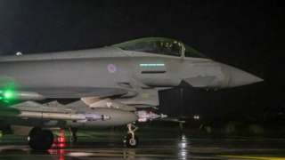 Royal Air Force Typhoon FGR4 takes off to carry out Air Strikes against Houthi military targets in Yemen