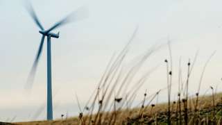 A wind turbine at Whitelee Onshore Windfarm on Eaglesham Moor, southwest of Glasgow, on January 17, 2022