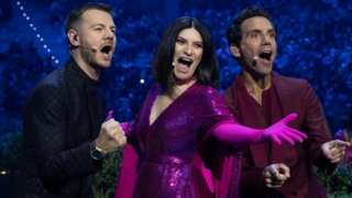 Alessandro Cattelan, Laura Pausini, Mika who hosted Eurovision