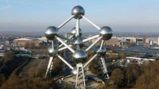 The Atomium, which was built in 1958 ahead of the Expo 58 World Fair, in Brussels, Belgium on January 14, 2022
