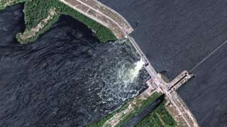 A satellite image shows Nova Kakhovka Dam in Kherson region, Ukraine June 5, 2023.