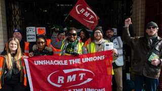 RMT members striking in London's Elephant and Castle on March 15