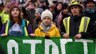 Greta Thunberg leads the crowds through Bristol city centre