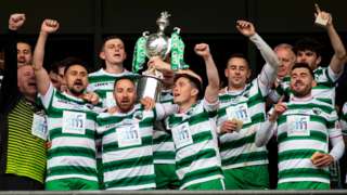 New Saints players celebrate with the Welsh Cup